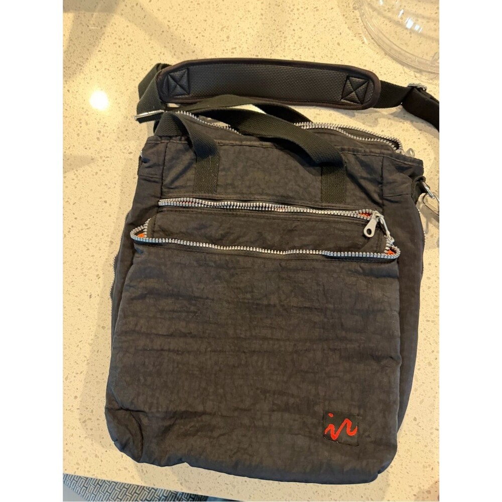 Men’s Laptop Black Crossbody Shoulder Bag with Red Accent